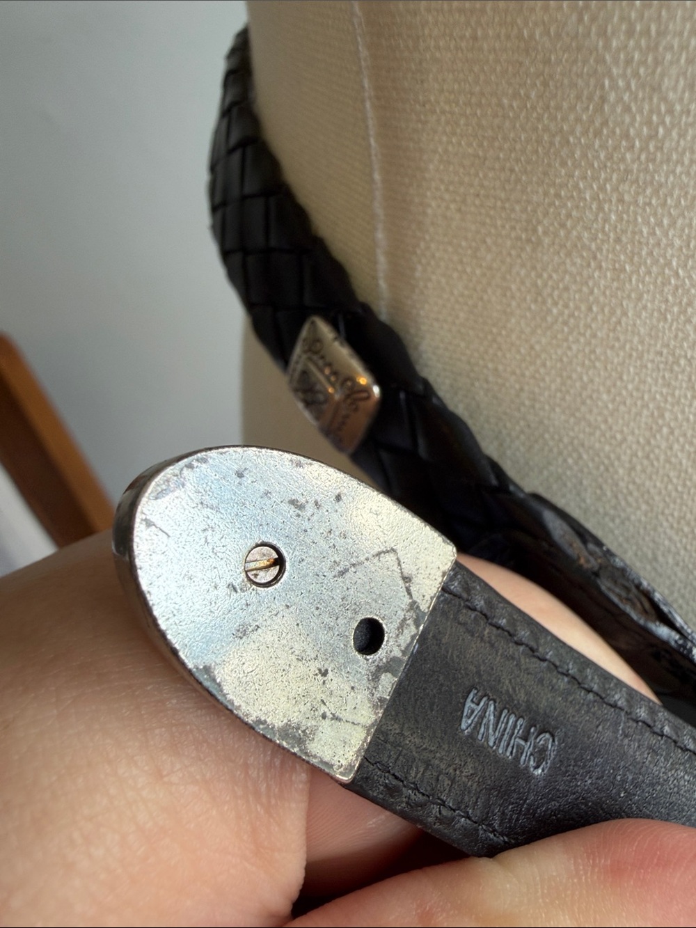 90s Brighton Black Leather Woven and Crocodile Belt - Skinny, Size L - Picture 16 of 16